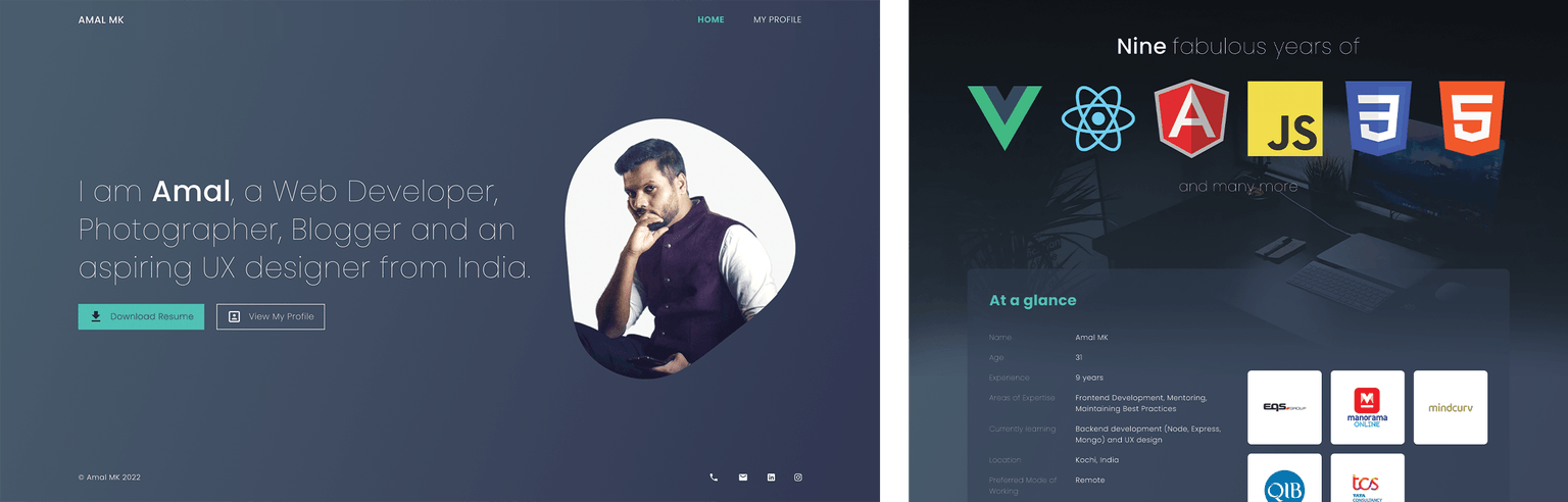 Portfolio Website development for a web developer in Kochi